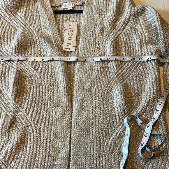 NWT-Birch NY-M-tan metallic-open front,knit, sequence, pattern, cardigan sweater - Picture 9 of 12